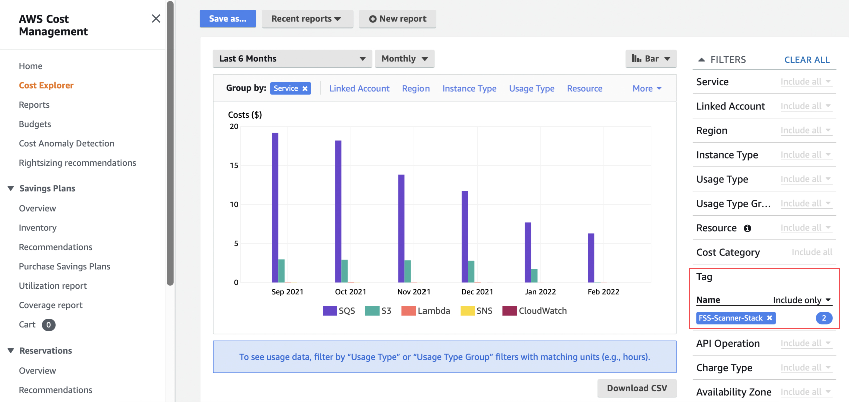 aws infrastructure billing chart