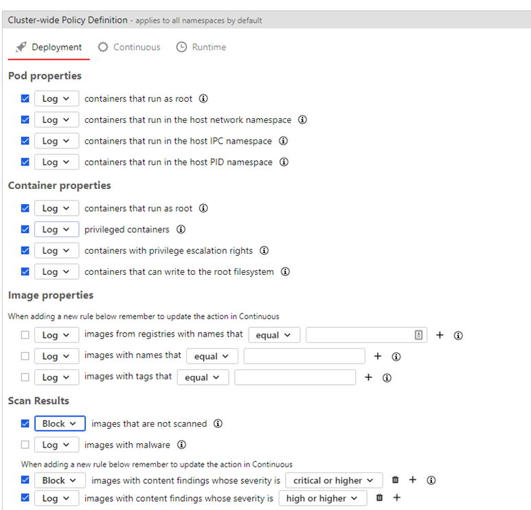 Policy that blocks unscanned imamges and critical vulnerabilities