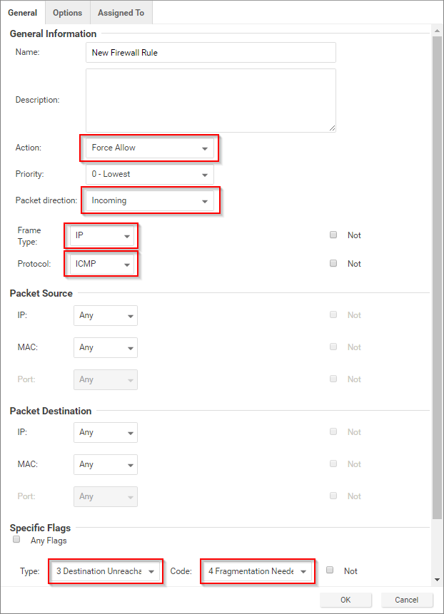 Settings for Firewall rule