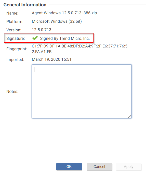 File properties page with green checkmark in Signature field