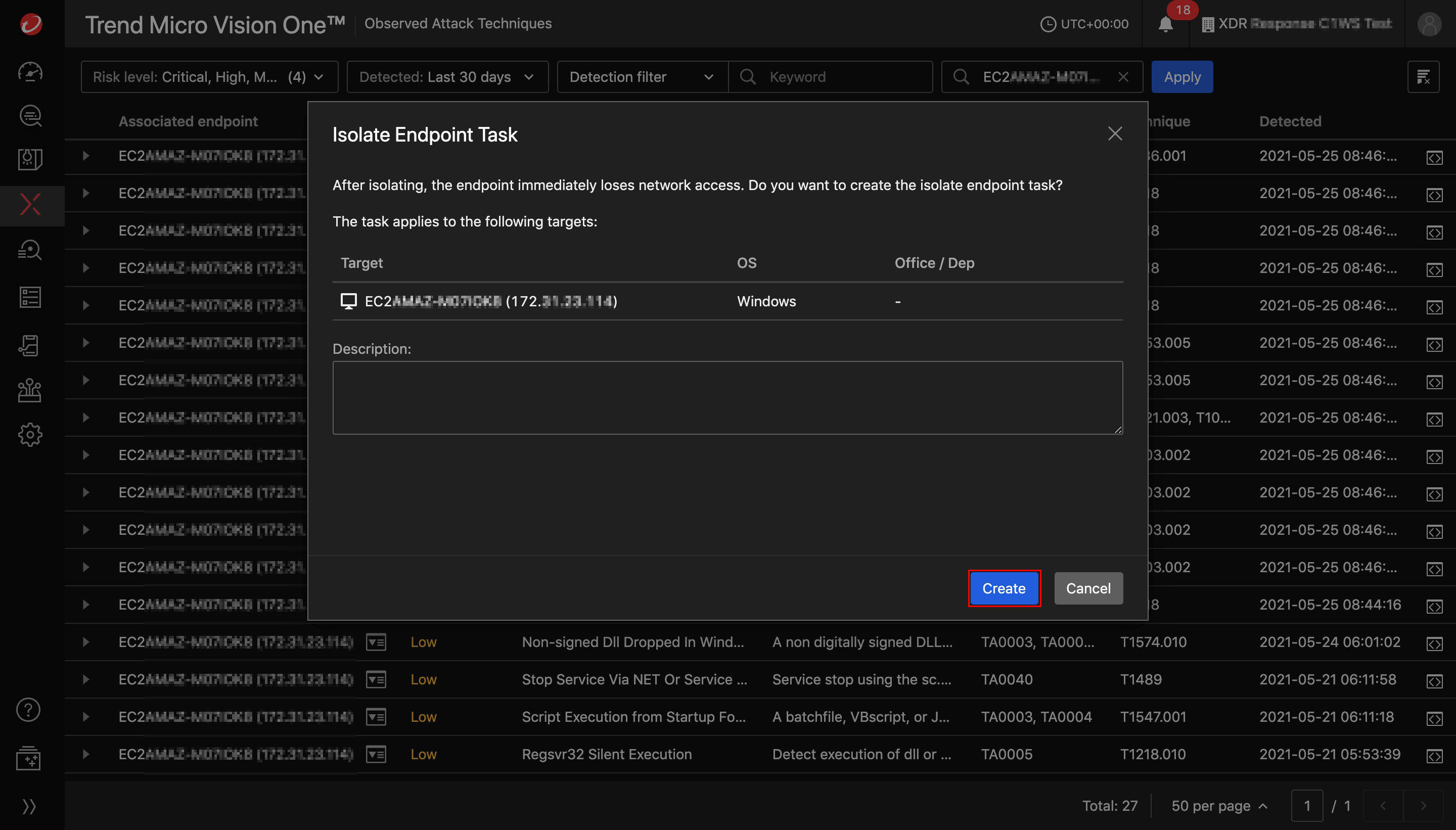 Isolate Endpoint Task dialog box